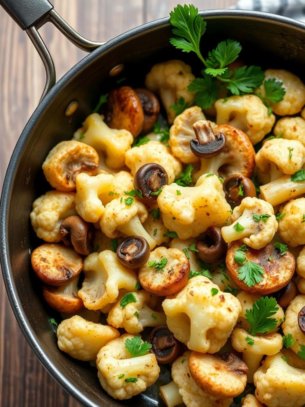 Easy Garlic Cauliflower Mushroom Skillet Recipe