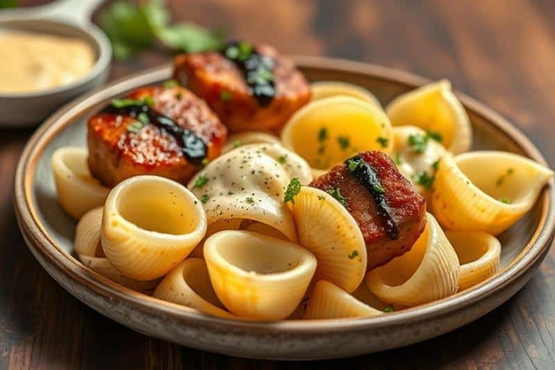 Garlic Butter Steak Bites & Creamy Parmesan Shells