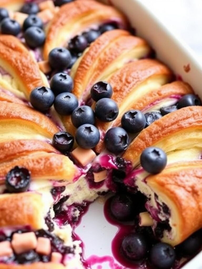 Quick Blueberry Cream Cheese Croissant Casserole