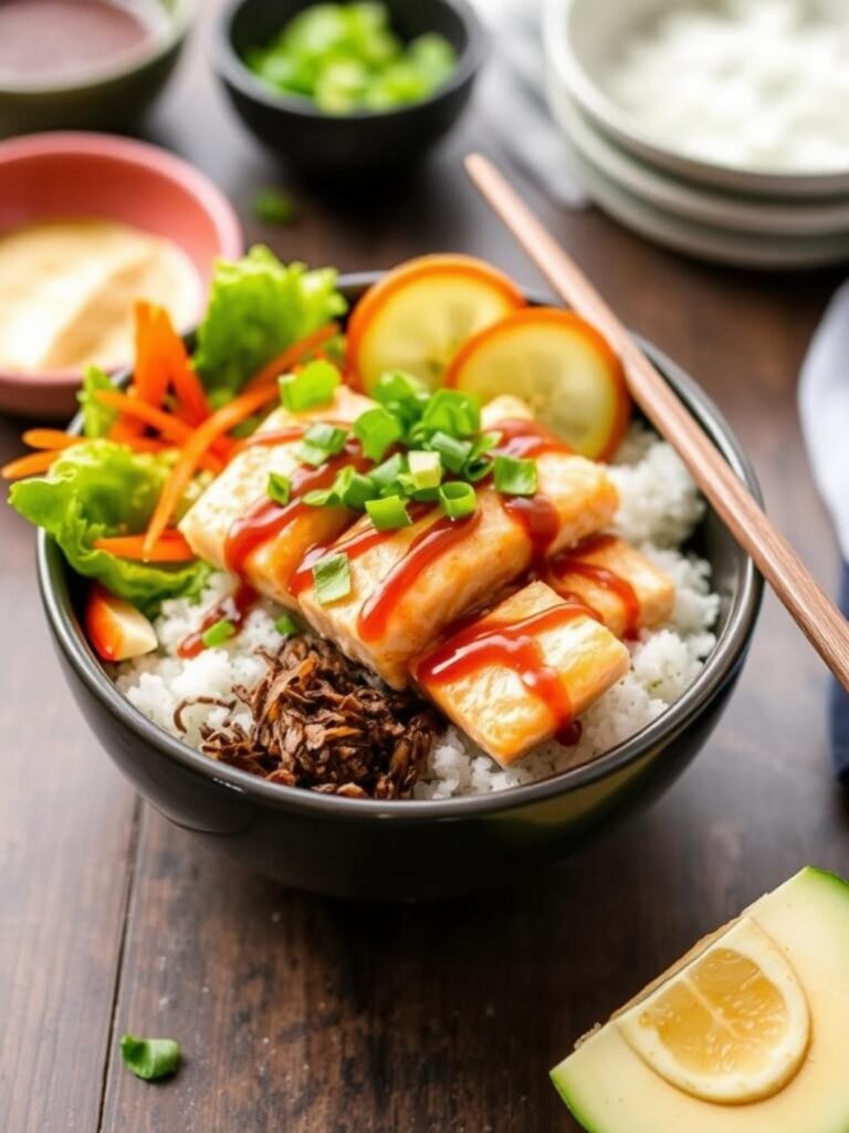 Teriyaki Salmon Sushi Bowl Poke Recipe