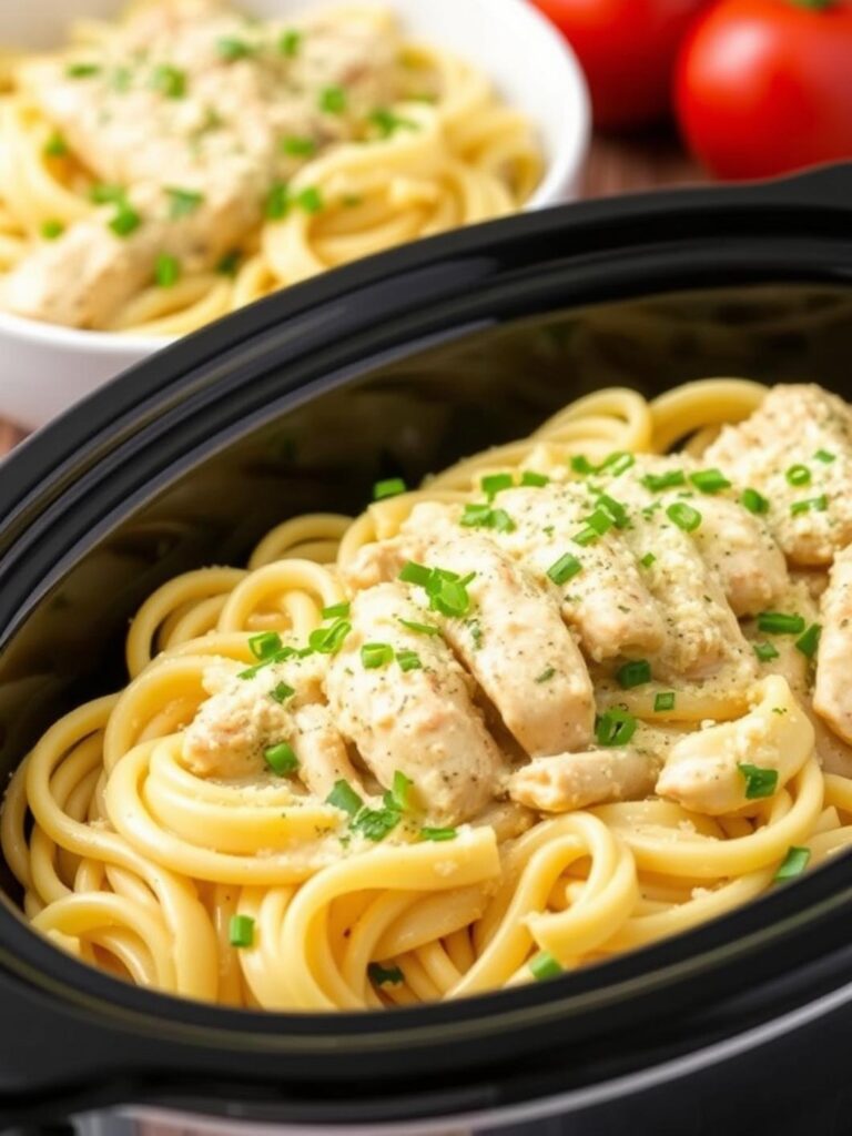 Slow Cooker Garlic Parmesan Chicken Pasta
