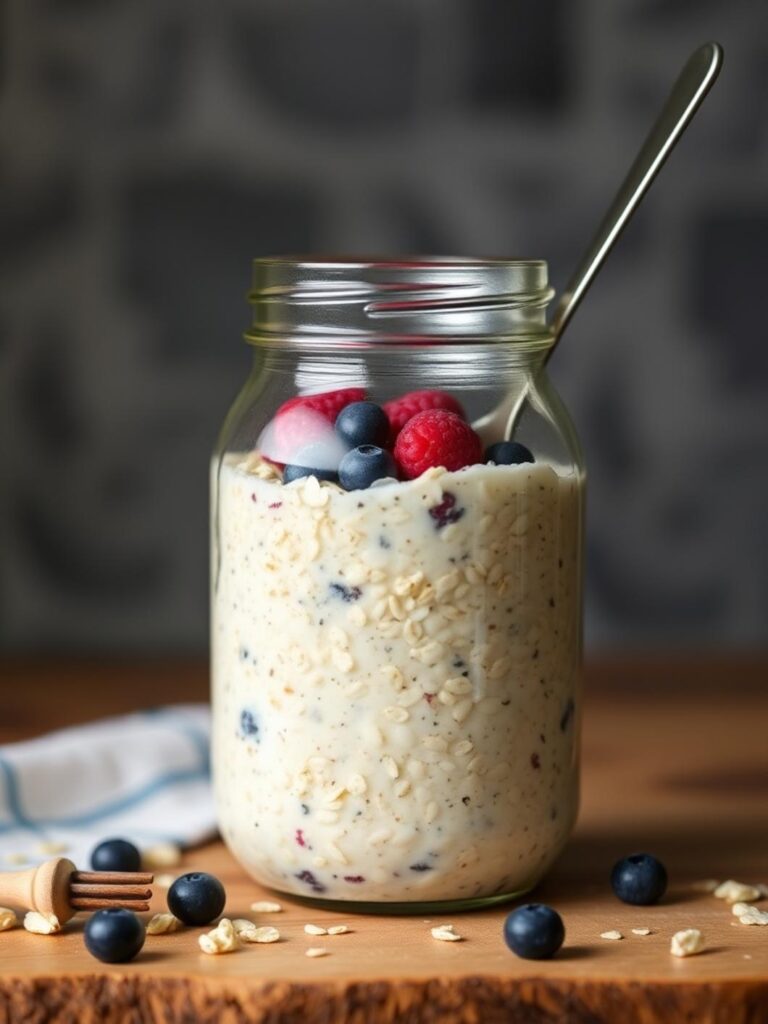 Over night breakfast ideas: Jar of overnight oats.