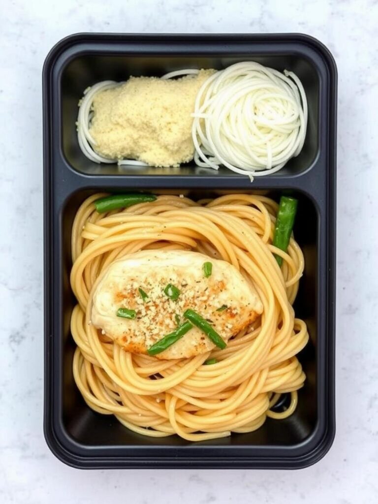 Garlic Parmesan Chicken : Meal prep pasta.