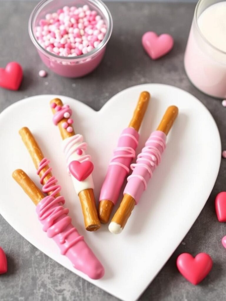 Cute Valentine Treats : Dipped pretzel rods.