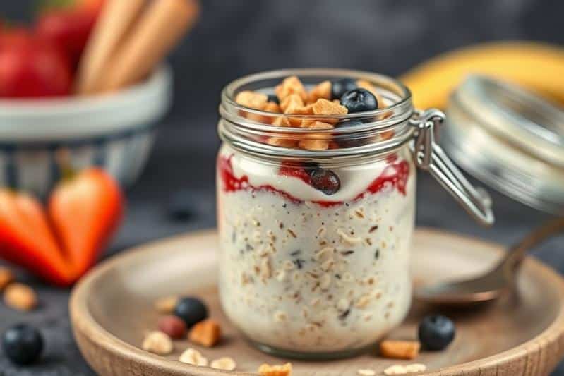 Over night breakfast ideas: Jar of overnight oats.