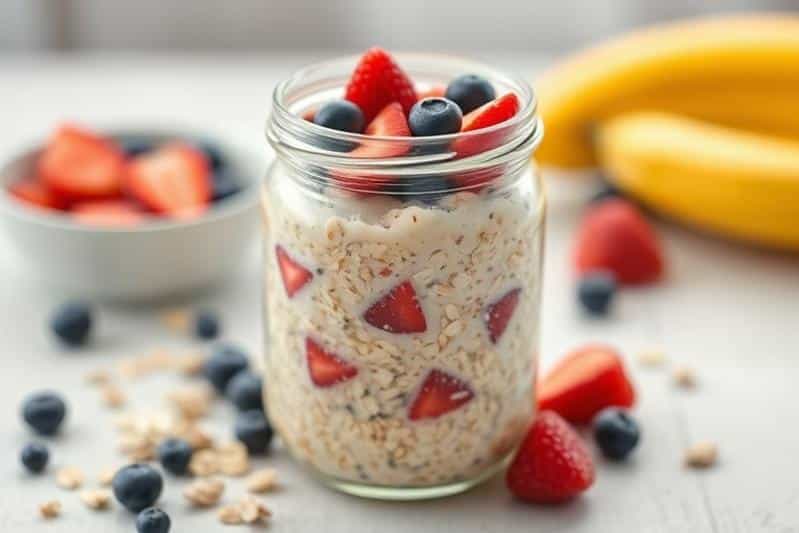 Over night breakfast ideas: Jar of overnight oats.