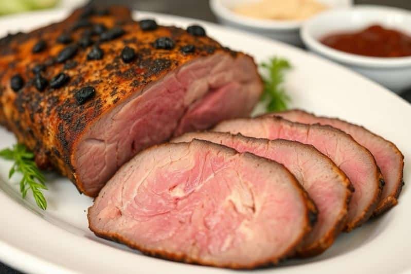 Simple meat recipes: Sliced roast beef on a platter.