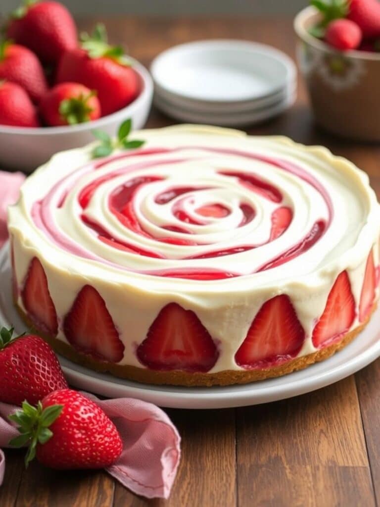 STRAWBERRY SWIRL CHEESECAKE – Simple & Delicious