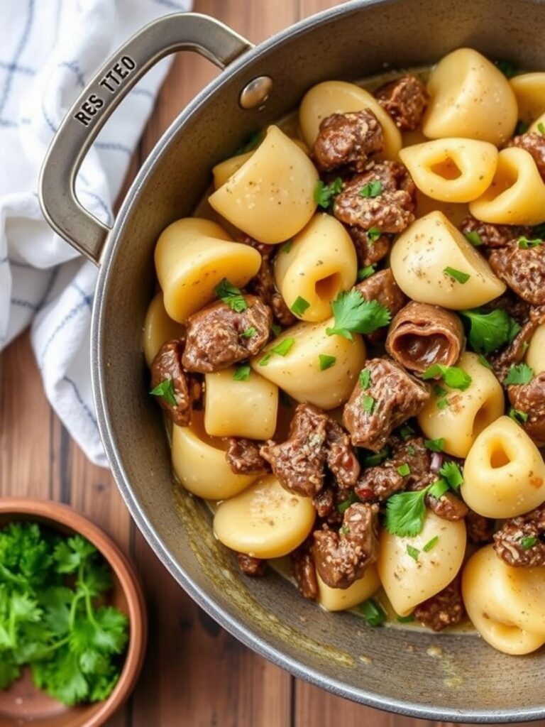 GARLIC STEAK TORTELLINI SKILLET – Easy Comfort Food