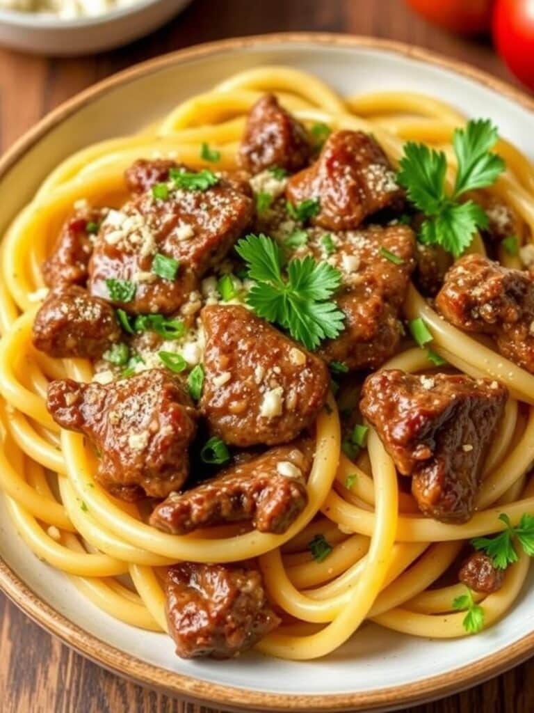 GARLIC BUTTER STEAK PASTA – Best Family Dinner