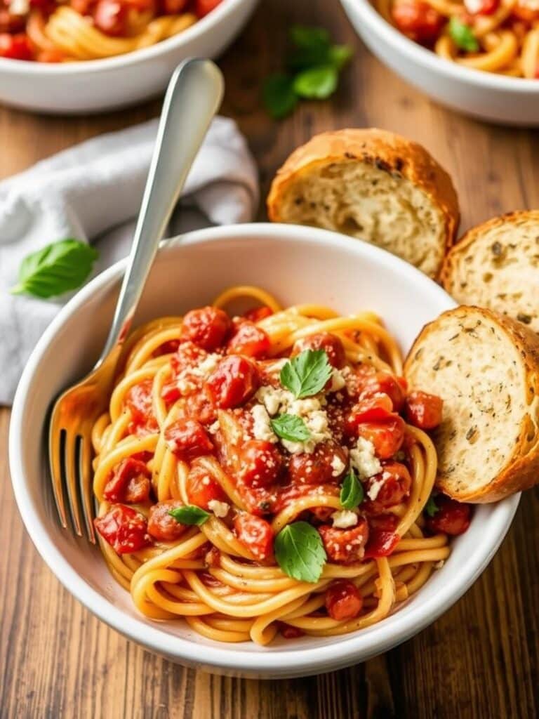 SPAGHETTI GARLIC BREAD BOWLS – Easy Comfort Food