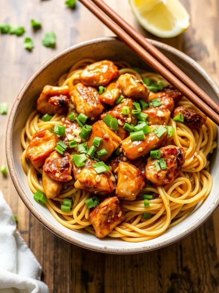 STICKY GARLIC CHICKEN NOODLES – Quick 30-Minute Dinner