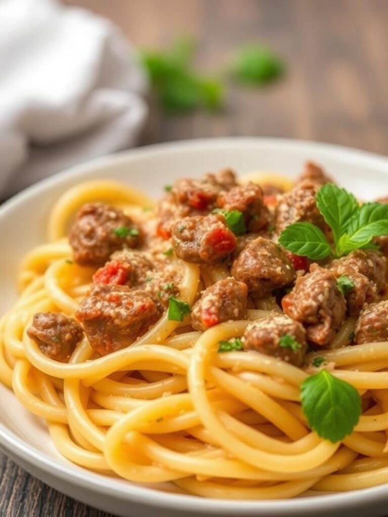 CREAMY BEEF PASTA – Healthy High Protein
