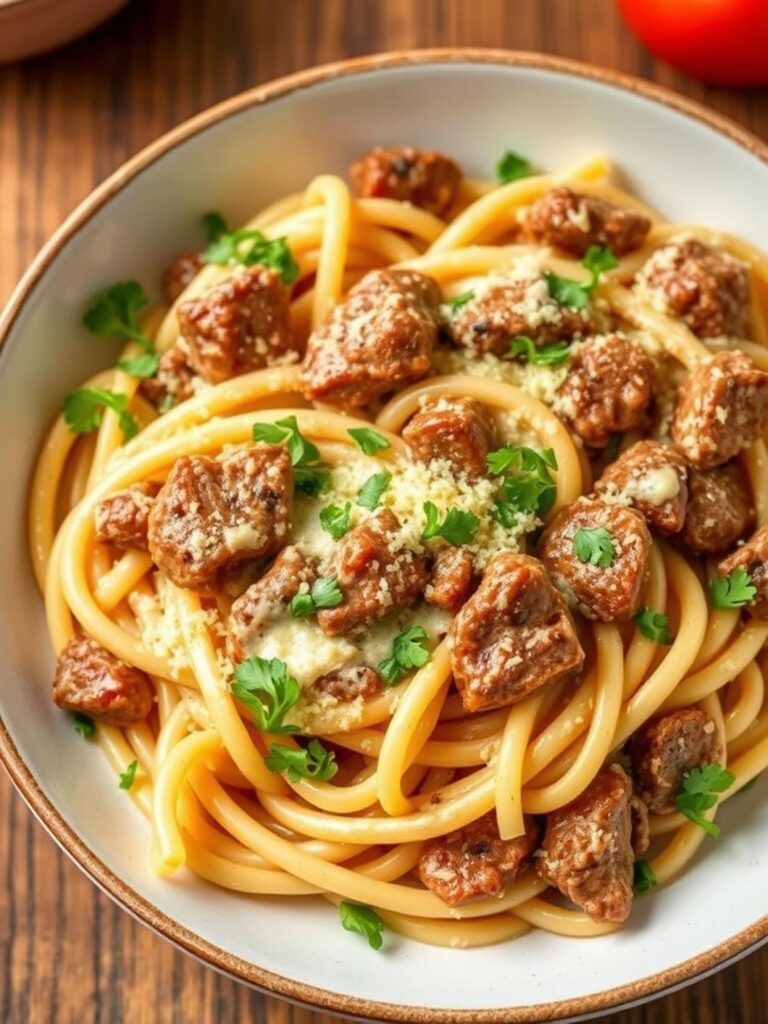 CREAMY BEEF PASTA – Healthy High Protein