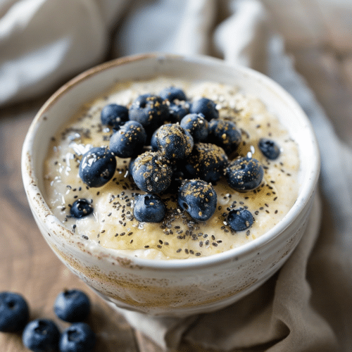 Low FODMAP oatmeal recipes with fresh blueberries in a white ceramic bowl Monash-verified IBS-safe breakfast