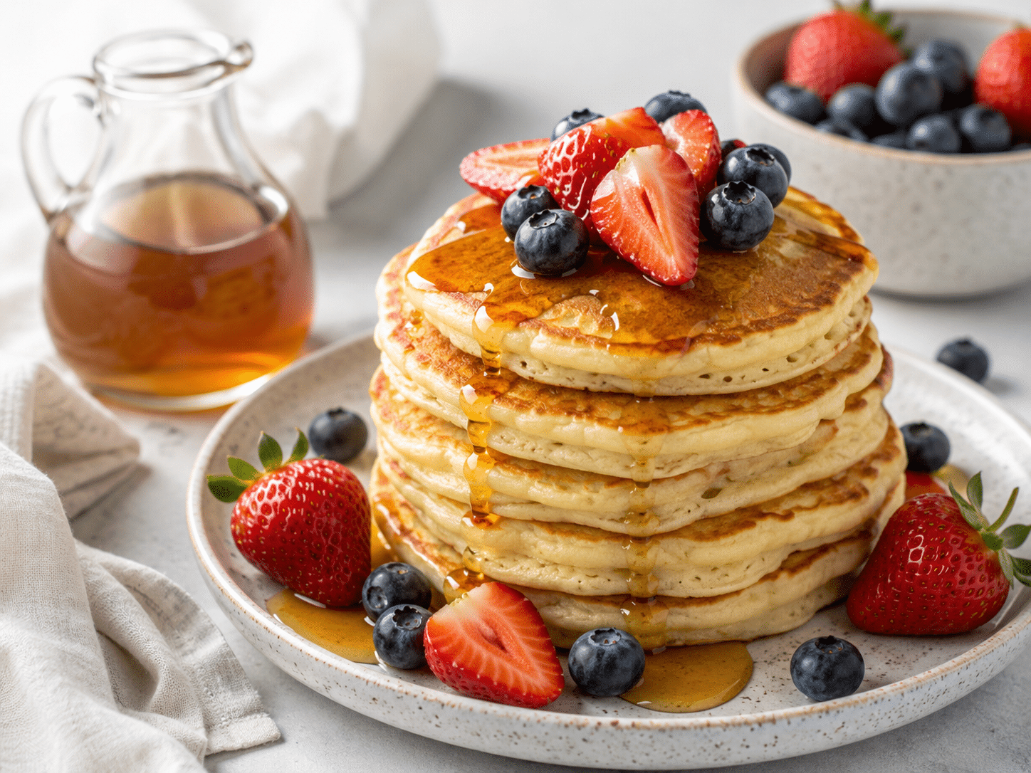 fluffy pancakes with berries and maple syrup 04 1