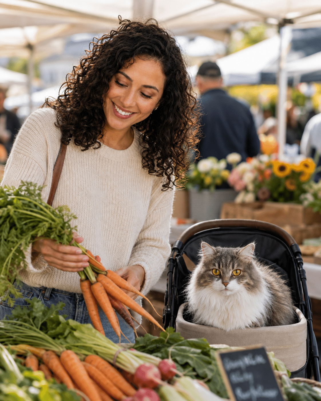 maya collins with mochi at farmers market 02