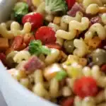 Really Good Pasta Salad in a big white bowl