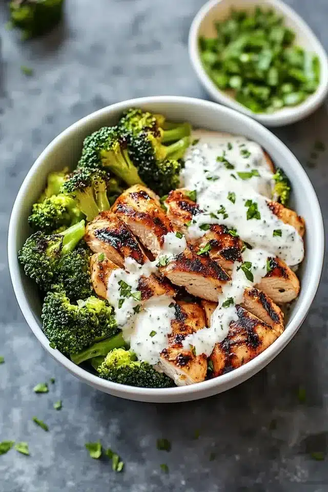 grilled chicken broccoli bowls a wholesome classic with creamy garlic sauce 7